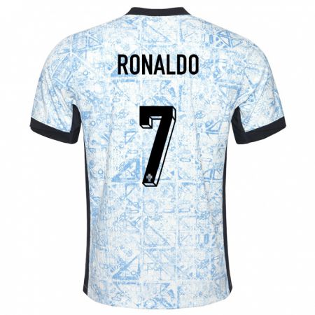 Kandiny Muži Portugalsko Cristiano Ronaldo #7 Krémovo Modrá Dresy Idegenbeli Csapatmez 24-26 Triĭká