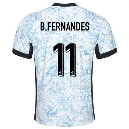 Kandiny Muži Portugalsko Bruno Fernandes #11 Krémovo Modrá Dresy Idegenbeli Csapatmez 24-26 Triĭká