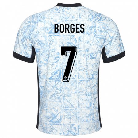 Kandiny Muži Portugalsko Carlos Borges #7 Krémovo Modrá Dresy Idegenbeli Csapatmez 24-26 Triĭká
