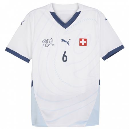 Kandiny Muži Švajčiarsko Fabian Frei #6 Biely Dresy Idegenbeli Csapatmez 24-26 Triĭká
