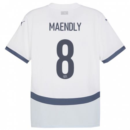 Kandiny Muži Švajčiarsko Sandy Maendly #8 Biely Dresy Idegenbeli Csapatmez 24-26 Triĭká