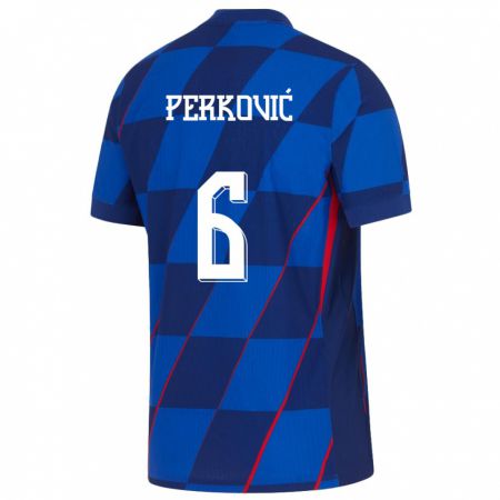 Kandiny Muži Chorvátsko Mauro Perkovic #6 Modrá Dresy Idegenbeli Csapatmez 24-26 Triĭká