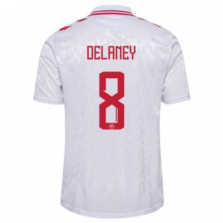 Kandiny Muži Dánsko Thomas Delaney #8 Biely Dresy Idegenbeli Csapatmez 24-26 Triĭká