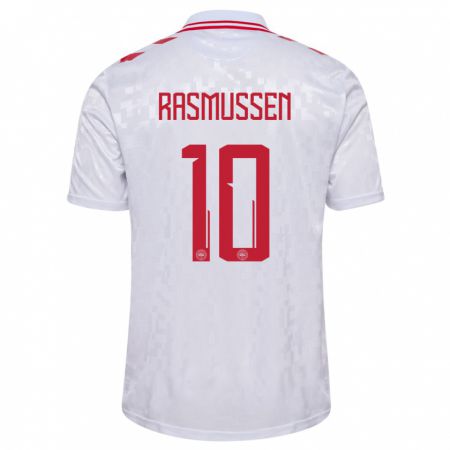 Kandiny Muži Dánsko Christian Rasmussen #10 Biely Dresy Idegenbeli Csapatmez 24-26 Triĭká