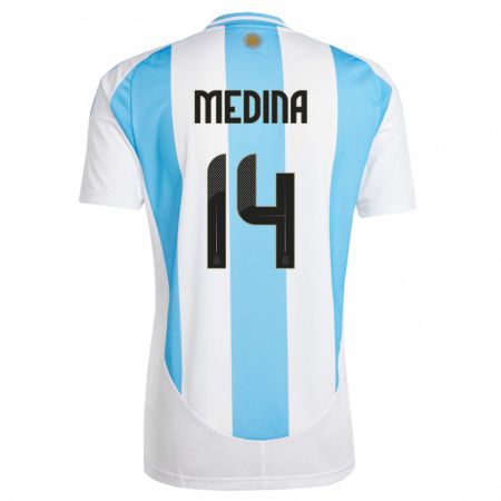 Kandiny Ženy Argentína Facundo Medina #14 Biela Modrá Dresy Hazai Csapatmez 24-26 Triĭká