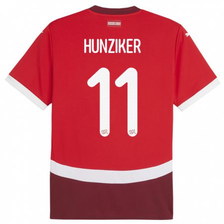 Kandiny Ženy Švajčiarsko Andrin Hunziker #11 Červená Dresy Hazai Csapatmez 24-26 Triĭká