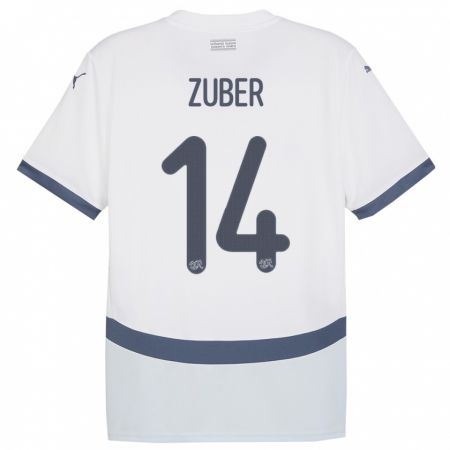 Kandiny Ženy Švajčiarsko Steven Zuber #14 Biely Dresy Idegenbeli Csapatmez 24-26 Triĭká