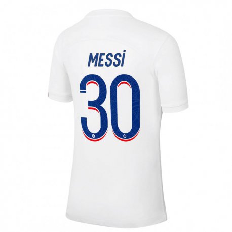 Kandiny Deti Lionel Messi #30 Biela Modrá Dresy Tretia Csapatmez 2022/23 Dres